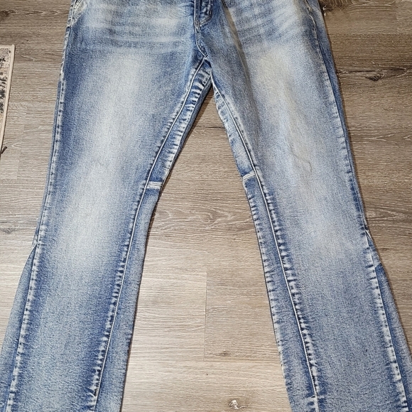 MNML Mens Flare Distressed Button fly Jeans Size 38 - Picture 6 of 6